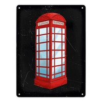 Metallschild XL In 21X28 Cm Mit Roter Telefonzelle Im Used-Look