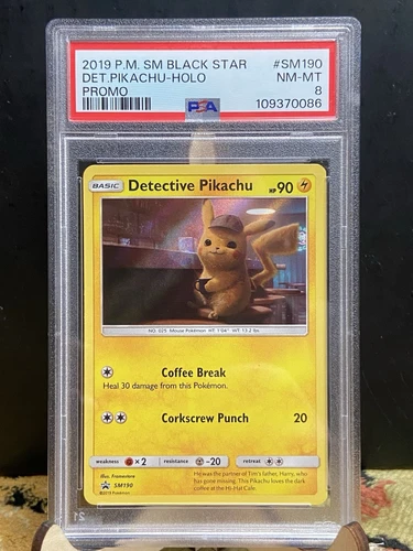 2019 POKEMON SM BLACK STAR PROMO #SM190 DETECTIVE PIKACHU-HOLO PSA 8