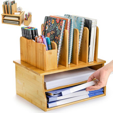 Bamboo Desk Organizer with File Holder 3 Tier Office Desktop Organizers