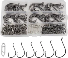 Circle Hooks Saltwater Catfish Bass Fishing Hooks, 180Pcs Octopus Offset Fishing