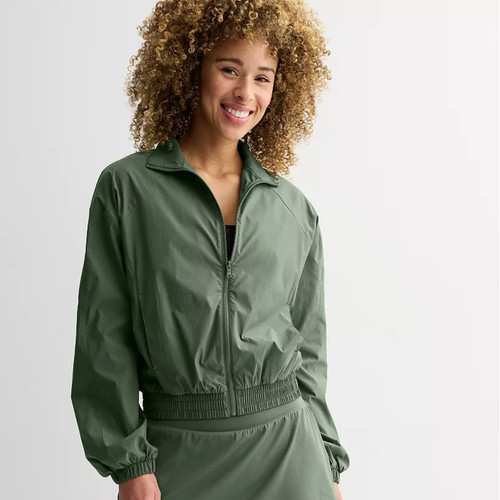 Tek Gear Windbreaker Jacket Women’s Medium Explore Green Full Zip Stretch