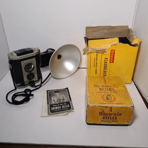 Brownie Reflex Synchro Model Kodak Camera with Strap and Flasholder with Boxes