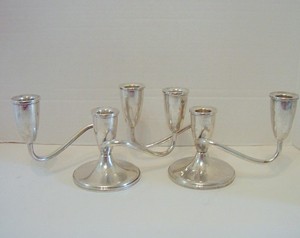 2 Fisher 3 Candle Candlesticks / Modern Design / Weighted Sterling Silver