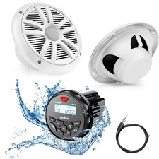 Marine Audio System Stereo Speaker Package, Bluetooth, MP3 USB AM FM Marine S...