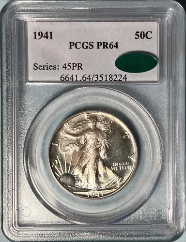1941 Walking Liberty Half Dollar PCGS, Green CAC Sticker PR64 — Older Holder