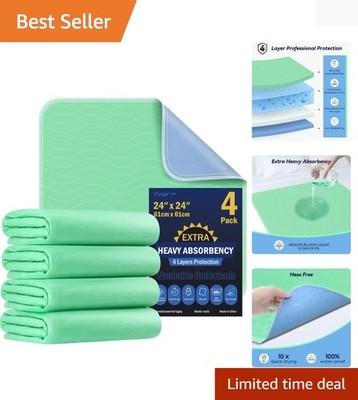 4 Pack 24  x 24  Extra Heavy Absorbency Washable Underpads, Waterproof Nursin...