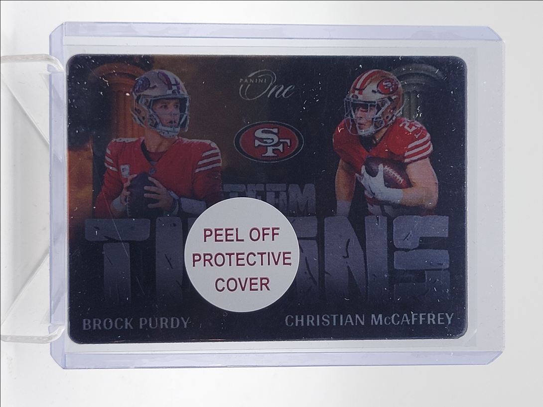 BROCK PURDY CHRISTIAN MCCAFFREY 2024 PANINI ONE TEAM TITANS SSP Q5393