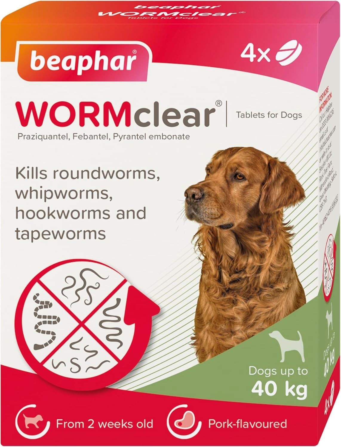 BEAPHAR WORMCLEAR LARGE DOGS WORMING TABELTS VET STRENGTH ROUND & TAPEWORM 4 TAB