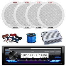 JVC KD-X38MBS Marine BT Receiver, Amp w/Kit, 4X 6.5" 400W White Speakers,Wire