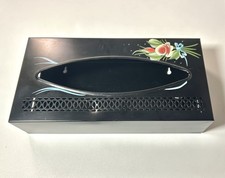 Vtg Hand Painted Floral Metal Tissue Box Cover MCM Vanity Decor