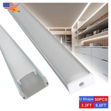 50 Pack 3.3FT/1M U-Channel Led Aluminum Profile With Frosted Cover For Led Strip