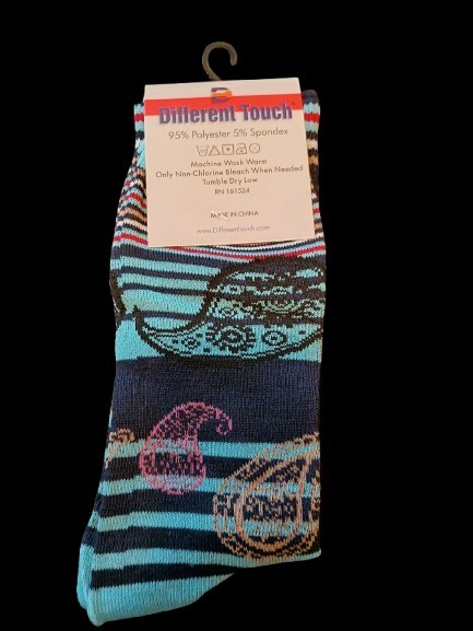Men's Different Touch Blue Paisley Novelty Dress Socks Size 10-13 Brand New!