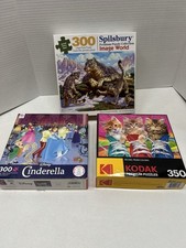Lot Of 3 ASST MFGR Puzzles 300-350 LARGE Pcs Leopards Cats Cinderella COMPLETE