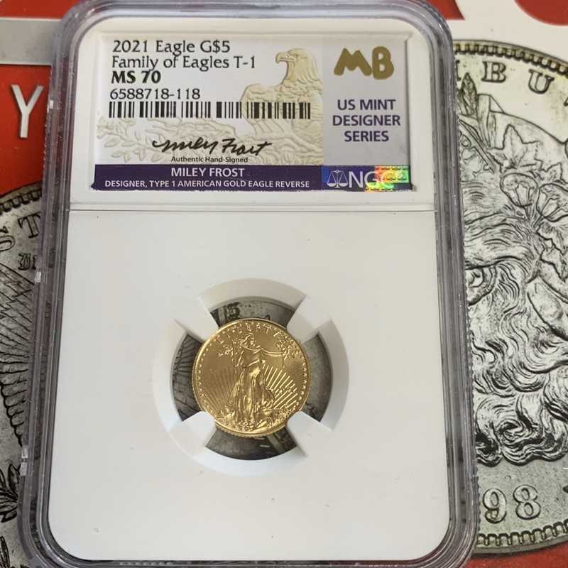2021 1/10 oz gold eagle type 1 MS70 Designer Miley Frost autographed