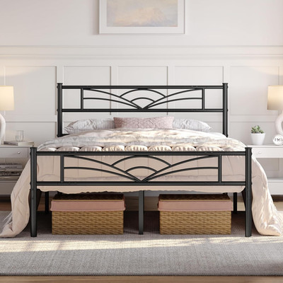 4 Fuß 6 Doppelbett massiver Bettrahmen mit Wolken-inspiriertem Design Kopfteil und Metall B