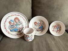 Vintage 1969 4 pc Raggedy Ann and Andy Dish Set Oneida Plate, Cup, Bowl, Dish