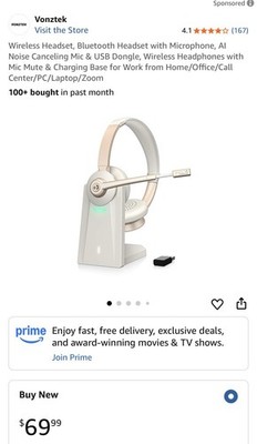 Vonztek Bluetooth Headset w/ AI Noise Cancelling Mic, Dongle, Wireless Charging