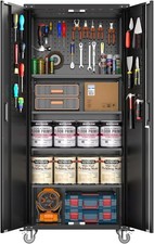 72" Metal Garage Storage Cabinet w/ Lock,2 Doors 4 Adjustable Shelves,Heavy Duty