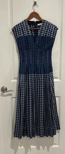 Tory Burch ABITO PICNIC PLAID BLU taglia 2 passerella $1198 Celeb Maxi