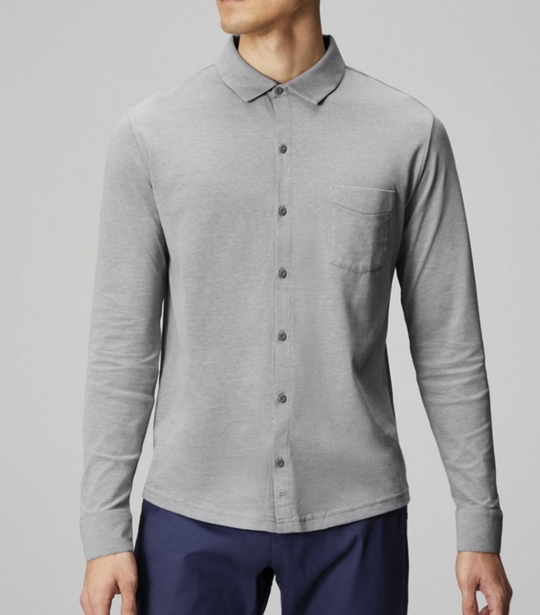 Fabletics The Dash Long Sleeve Button Shirt men's MEDIUM Classic Gray Heather