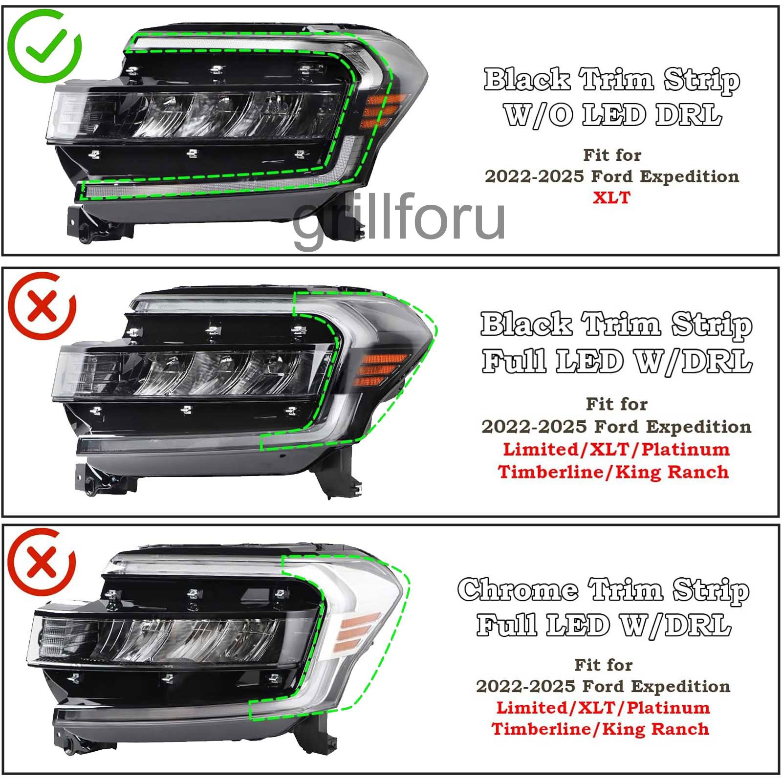 For 2022-2024 Ford Expedition w/o LED DRL Full LED Headlight Headlamp Driver