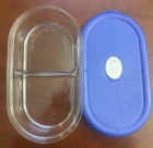 Pyrex Divided Clear Glass Dish Bowl 5.5 cup 11.5” Model 8301 Blue Lid