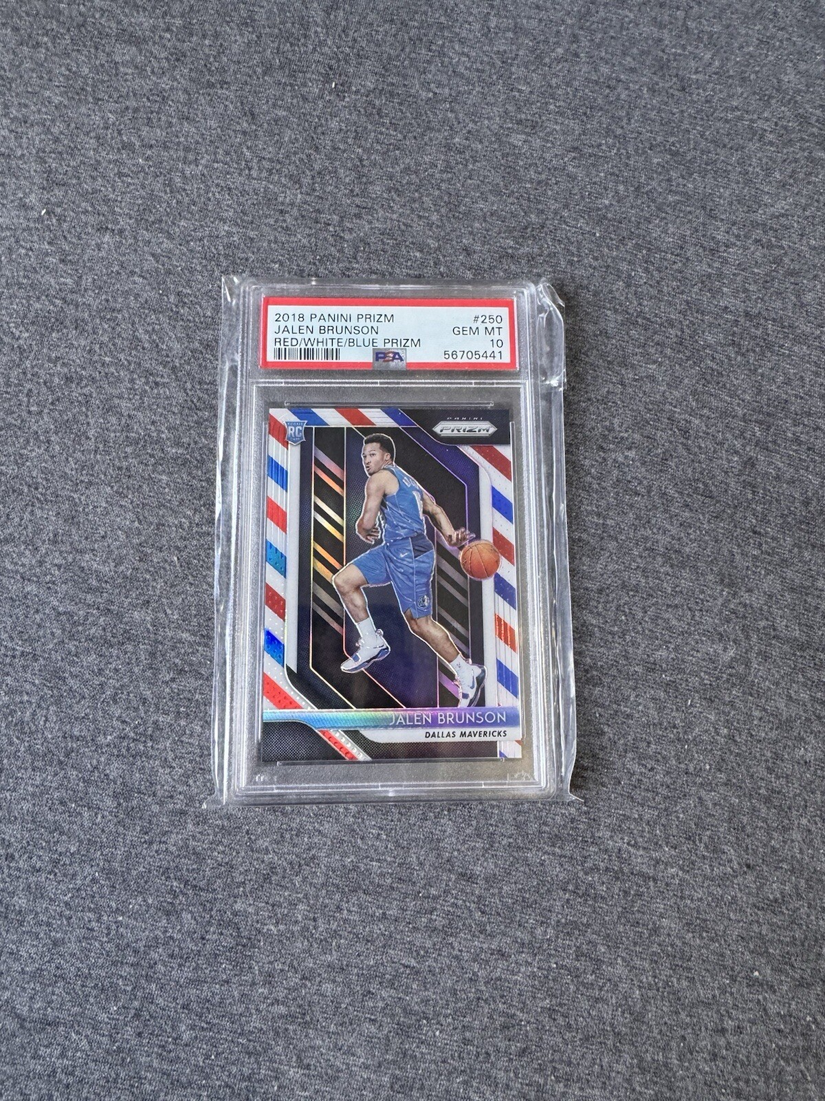 2018-19 Prizm Jalen Brunson Red White Blue Prizm Rookie RC #250 PSA 10 Mavericks