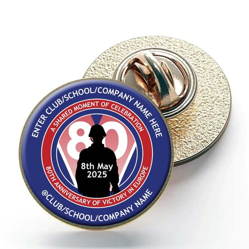 VE Day 80th Anniversary CUSTOM NAME Clutch Pin Badge Design 4 - Special Edition - Bild 2 von 5