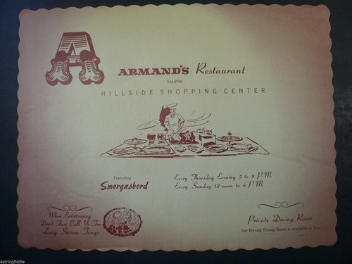 Vintage Armand's Hilllside Shopping Center Restaurant Paper Placemat - 第 1/5 張圖片