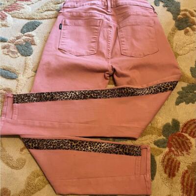 Designer Parker Smith Women's Size 4 Mauve Pink Leopard Trim Skinny Cut Jeans  
