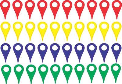 .38in x .75in Basic Colors Map Pointer Vinyl Stickers Travel Globe Signs Decals