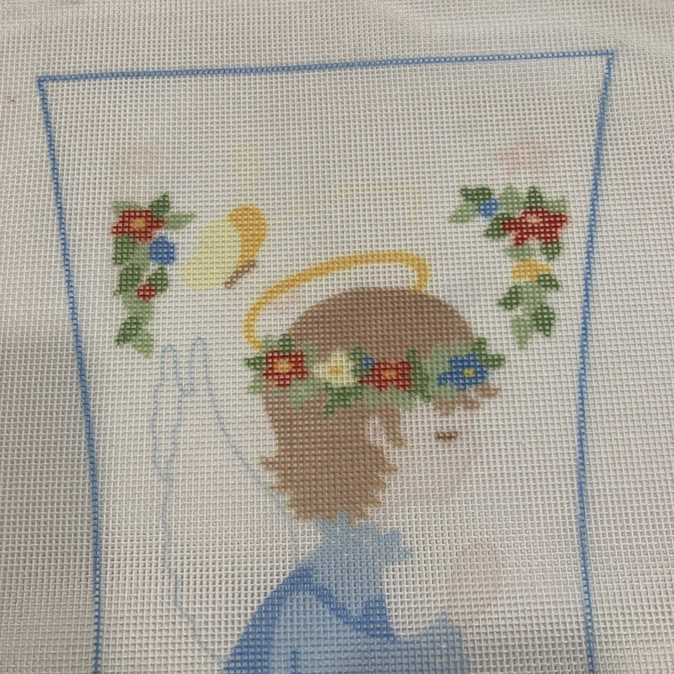 “Vintage” Needlepoint Canvas Christmas Stocking Boy Angel Blue Animals Trees 14 - Image 4 of 4