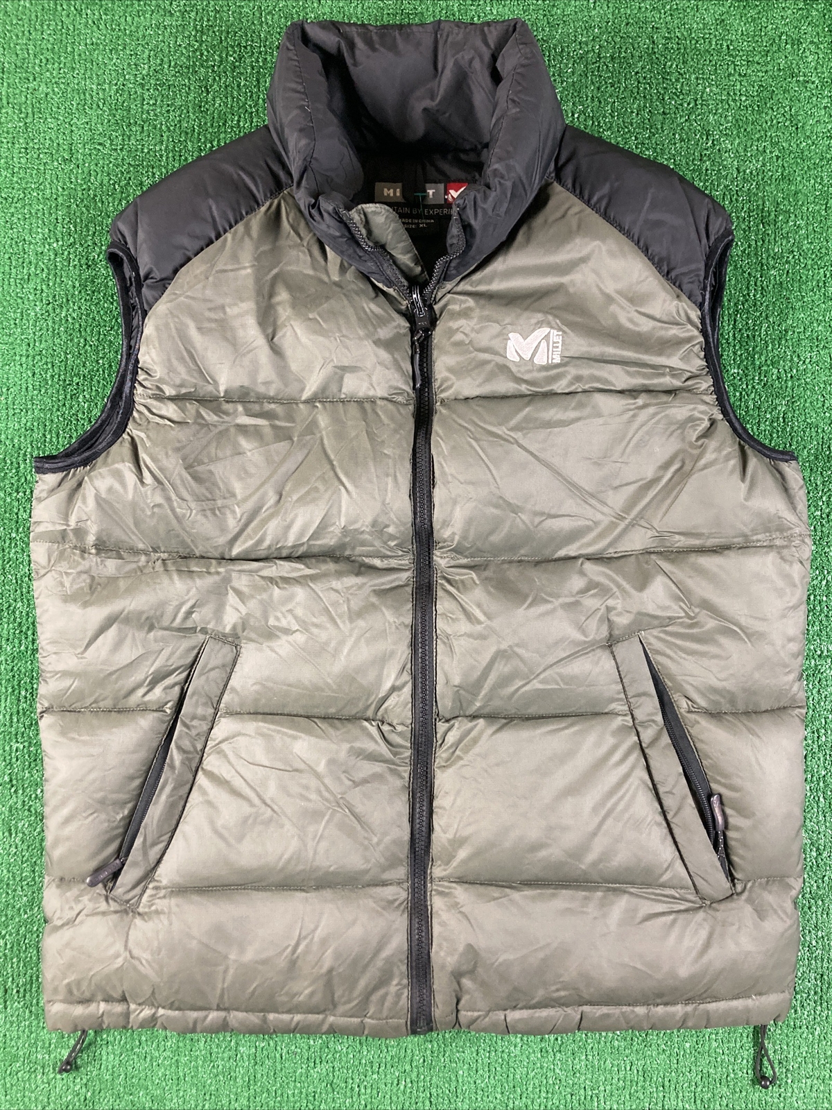 Authentic MILLET Black Gray White Mens Down Vest Puffer Zip Jacket Vtg NWOT L/XL