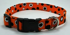Dots Black & White on Orange Dog Collar Adjustable Handmade Custom Designer