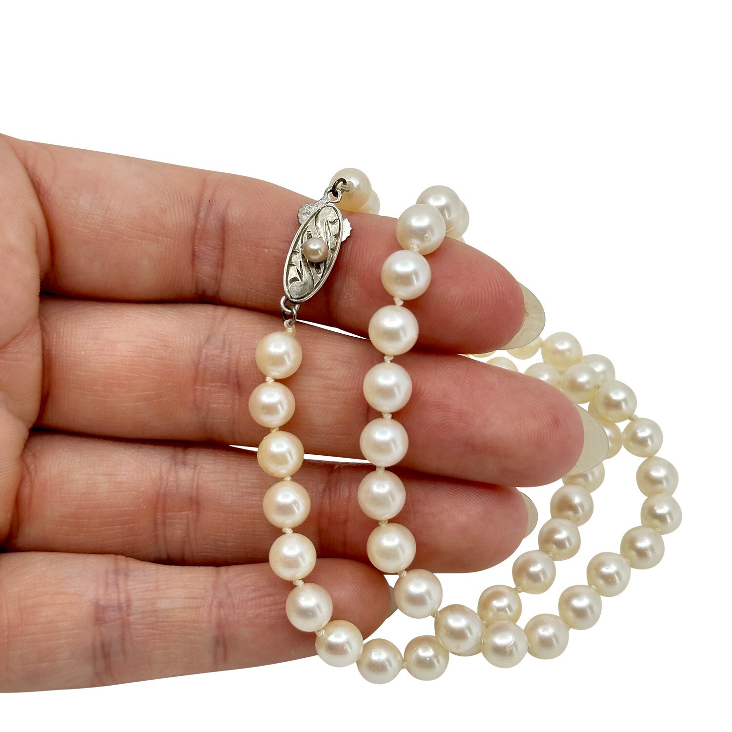 Vintage Choker Akoya Saltwater Cultured Pearl Necklace Sterling Silver Japan 16"