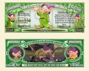 Dopey from Snow White Novelty Dollar Bill comes In a Soft Polly Sleeve