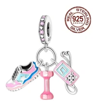 S925 Sterling Silver Gym Fitness Sneaker Weight Charm + 16cm 17cm 18cm Bracelet