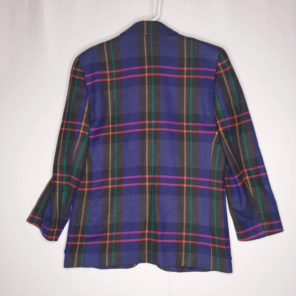 Blazer de lana Liz Claiborne de colección para mujer 8P púrpura multicolor a cuadros dinero antiguo lujo Foto 2 de 4
