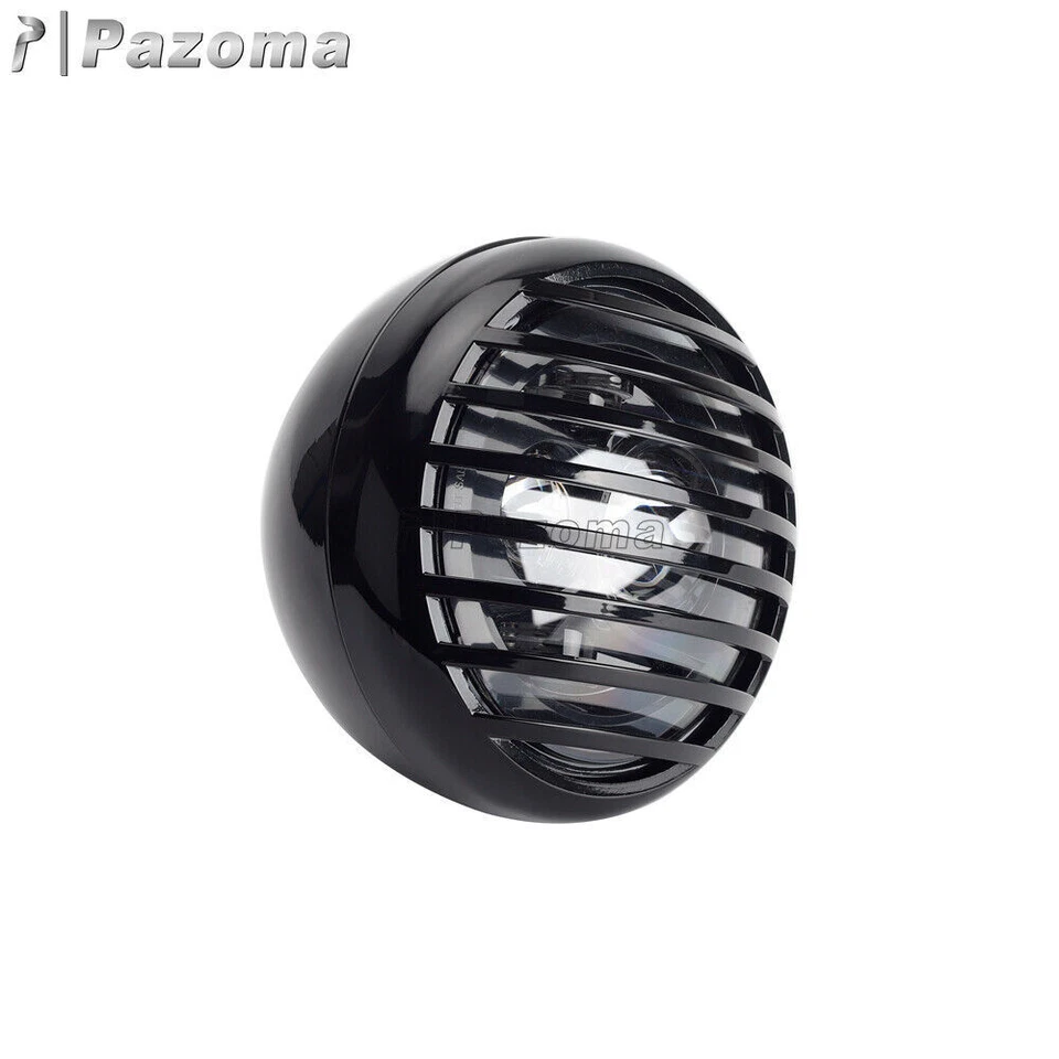 For Cafe Racer Motorcycle Retro Round Headlight w/Black Grill Scalloped Headlamp — 第 4/4 张图片