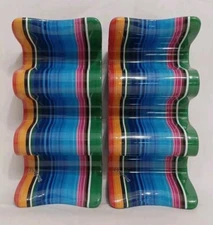 Prepara Reversible 2 Taco Dinner Holders Decorative Blue Red Yellow Purple White