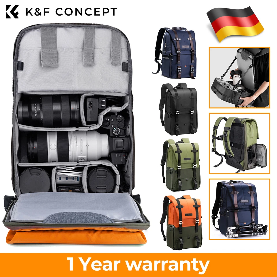 K&F Concept Kamera Foto Rucksack mit viel Platz für Kamera Zubehör, Regenschutz