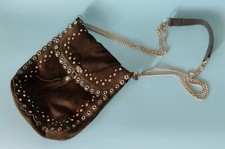 SEGUE BORSA BORSETTA ARTIGIANALE PELLE SCAMOSCIATA MARRONE HIPPY 