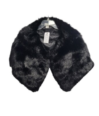 Cache Black Faux Fur Shoulder Cape Shawl Wrap Shrug Poncho Lined Sz Medium/Large