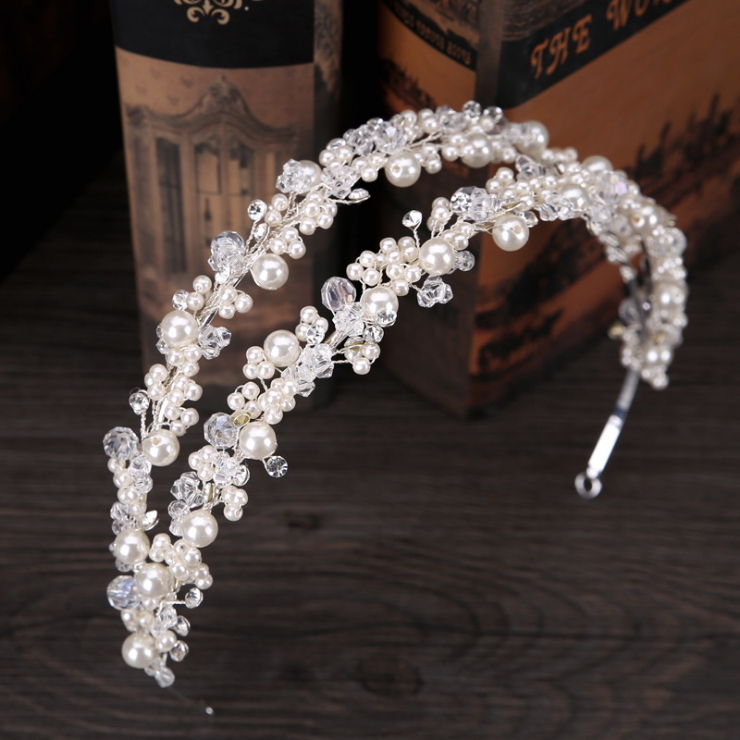 Pearl Crystal Beads Wedding Princess Crystal Head band Tiara  display picture 3