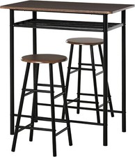 Kitchen Bar Table 2 Counter Height Stool Breakfast Dining Compact Set Dark Brown