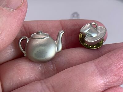 Lot of 2 Teapot Teacup Vintage Gold Silver Brooch Tack Pin M-2207