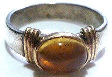 WOMENS MODERN CLASSY STERLING SILVER SOLID 14K GOLD YELLOW CRYSTAL BAND RING