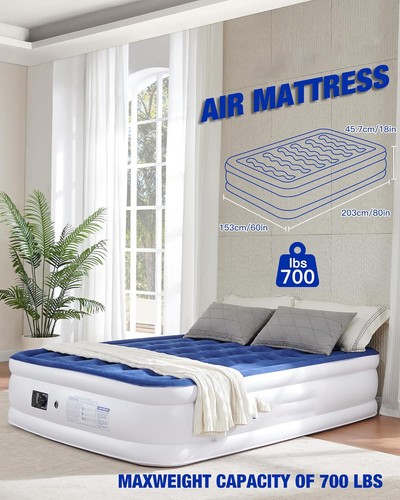 Colchón de aire inflable de 18" King Queen Twin cama de lujo para invitados con bomba incorporada - Imagen 17 de 24