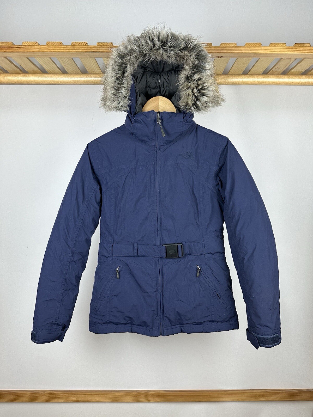 Vintage North Face Puffer Jacket S Belted Outdoor Blue Womens