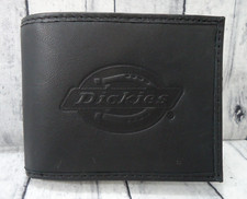 Dickies Mens Billfold Wallet Black Leather Slim Bifold Large Embossed Logo NWT